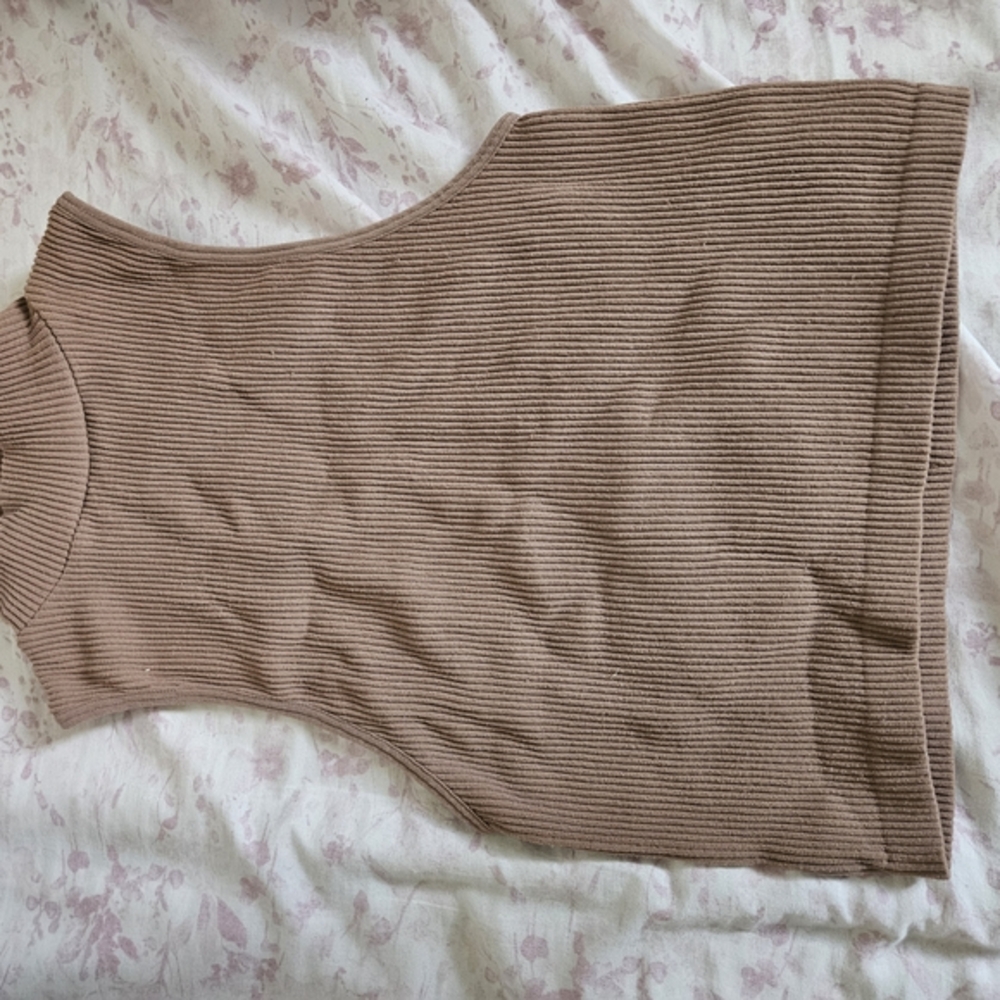 Zara Ribbed Sleeveless Brown Top